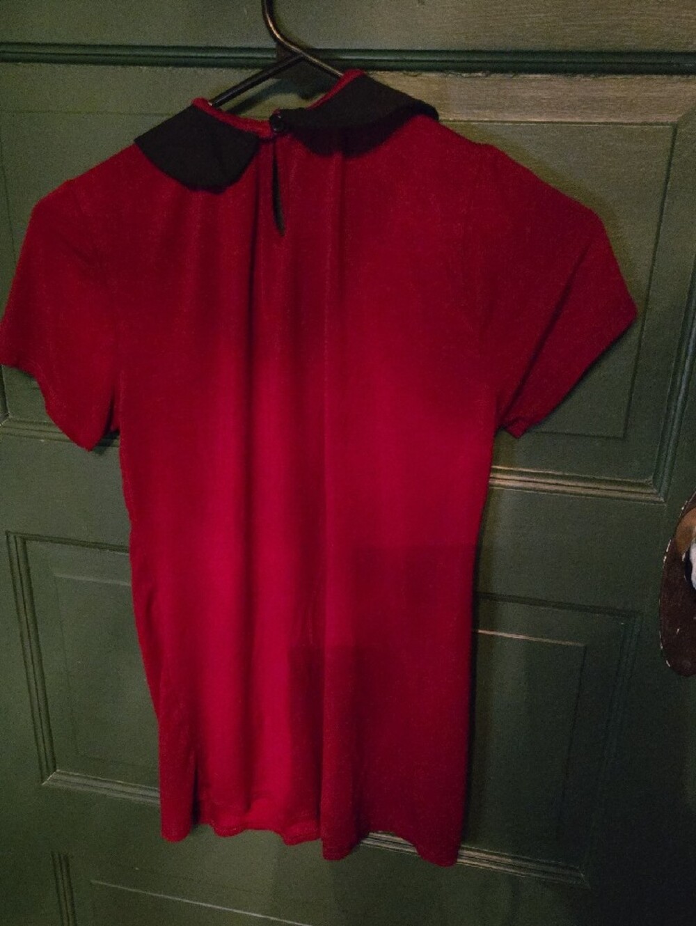 Red Top with Black Peter Pan Collar and Skull Buttons - Picture 2 of 2